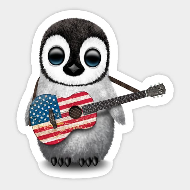 Baby Penguin Playing American Flag Guitar Sticker by jeffbartels